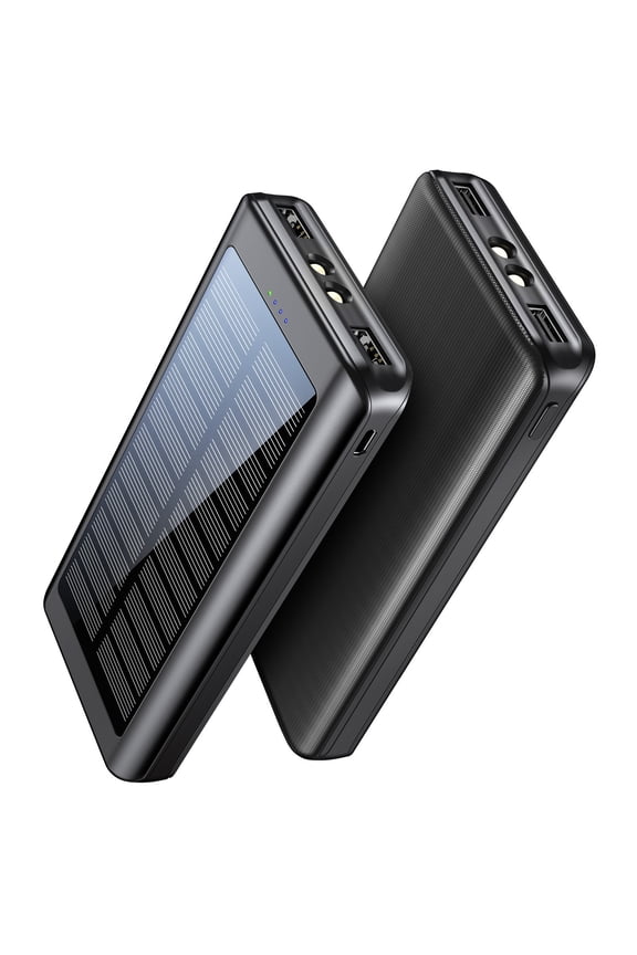 30000mAh Solar Power Bank, Portable Charger Battery with 2 Output and 2 Input Ports, Universal USB C Power Bank with Flashlight and 4LED Indicator for iPhone, Samsung, iPad etc