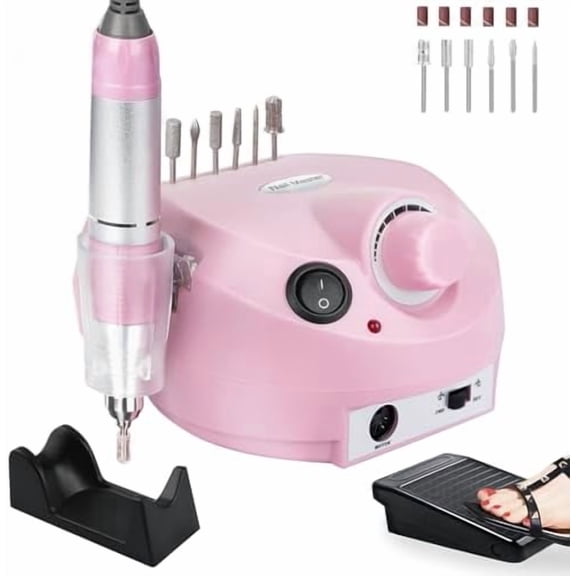 30000rpm Drill Professional File Efile Set for , Nails, Manicure Pedicure Polishing Shape Tools Polisher with 6 Drill Bits & Bands