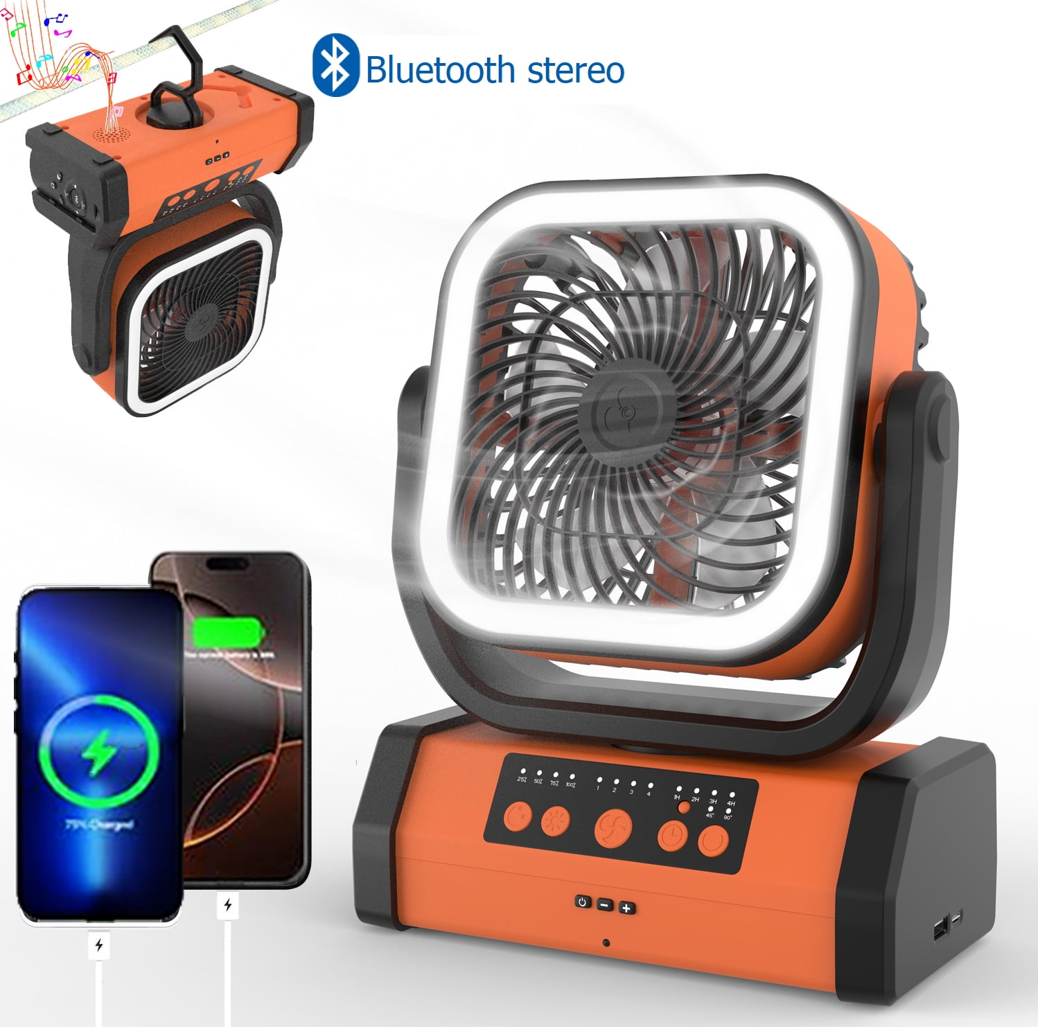 30000wAh LED Camping Fan with Remote, 4 Speeds, USB-C Charging, Timer,Automatic Oscillation, Hanging Hook,Ideal for Camping, Power outages and Hurricanes