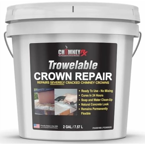 300026 Trowelable Chimney Crown Repair Elastomeric & Waterproof Coating for Crowns & Masonry with Natural Concrete Finish - Crack and Leak Prevention, & Long-Lasting Protection - 2 Gallon