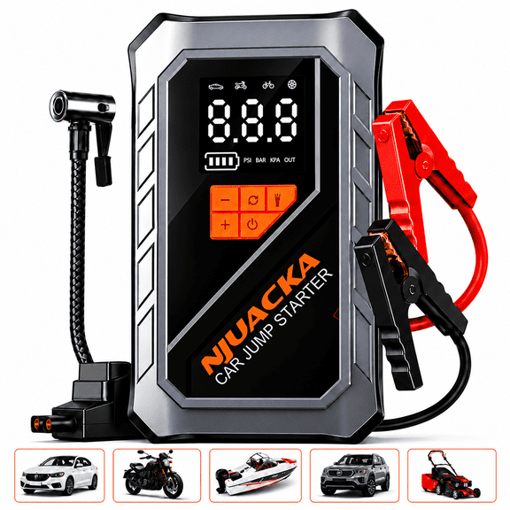 3000A Jump Starter with Air Compressor,12V Battery Booster,150PSI Tire Inflator,6000mAh Power Bank,LED Flashlight