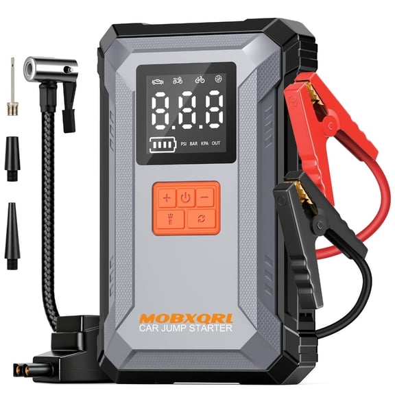 3000A Peak 12V UltraSafe Car Jump Starter, 8-in-1 15000mAh Portable Emergency Battery Pack, Built-in 150PSI Digital Tire Inflator, LCD Display Fast USB Charging for Vehicle Roadside Rescue