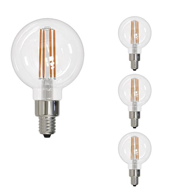 3000K 350 Lumen 4 watt LED Filament Dimmable G16 Light Bulbs with a Clear & Candelabra E12 Base, Soft White - Pack of 4