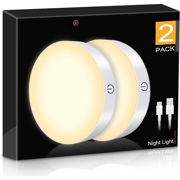 3000K Dimmable Touch Lights, Tap Lights, Closet Light, Portable Puck Night Lights for Cabinet, Wardrobe, Counter, Kitchen, (2 )