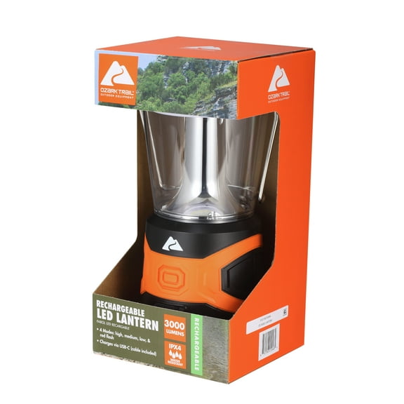 Ozark Trail 3000 Lumen Rechargeable LED Lantern, Portable and Long-Lasting Camping Light