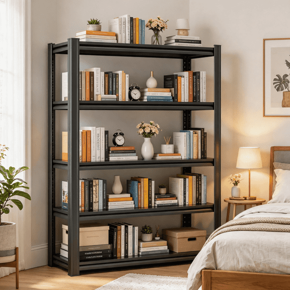 3000LBS Metal Basement Storage Shelves,5-Tier Garage Shelving Unit,63"Hx40"W Steel Pot Rack,Heavy Duty Adjustable Warehouse Shelf Black for Clutter,Seasonal Items Kitchen Pantry Organization