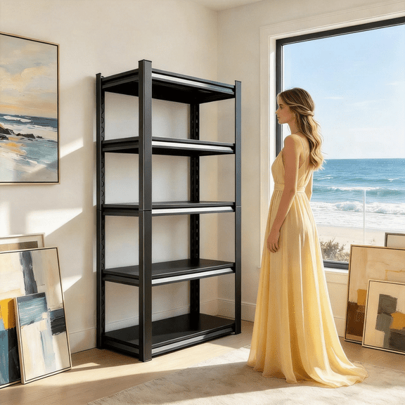 3000LBS Metal Basement Storage Shelves,5-Tier Garage Shelving Unit,72"Hx36"W Steel Pot Rack,Heavy Duty Adjustable Warehouse Shelf Black for Clutter,Seasonal Items Kitchen Pantry Organization