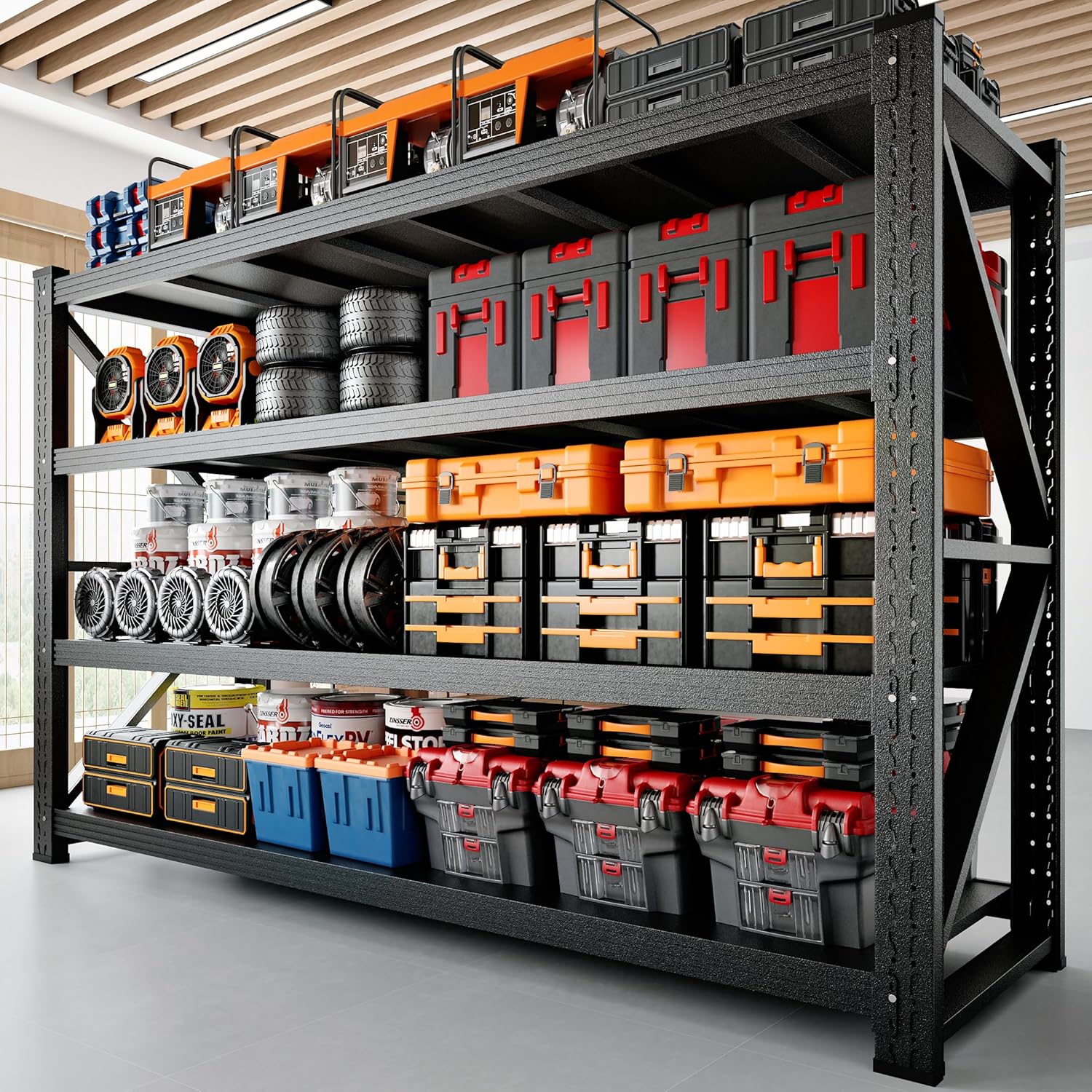 3000LBS Storage Shelves,48" W Garage Shelving Heavy Duty Metal Adjustable Garage Shelves, Shelving Units Industrial Shelving for Warehouse,48" W x 24" D x 69" H,Black