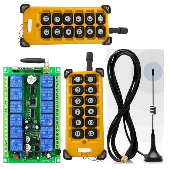 3000M Industrial DC 12/24/36/48 12CH Wireless Remote Control OverheadTravelling Crane System Receiver Digital Key ,Easy to Operate
