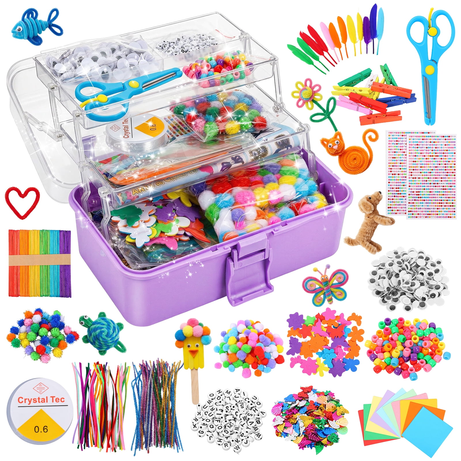 3000PCS Arts and Crafts Supplies for Kids DIY Craft Kits Art Supplies Materials Kids Crafts Set with Pipe Cleaners Craft Box Preschool Homeschool Toys Gift for Boys and Girls Age(Purple)