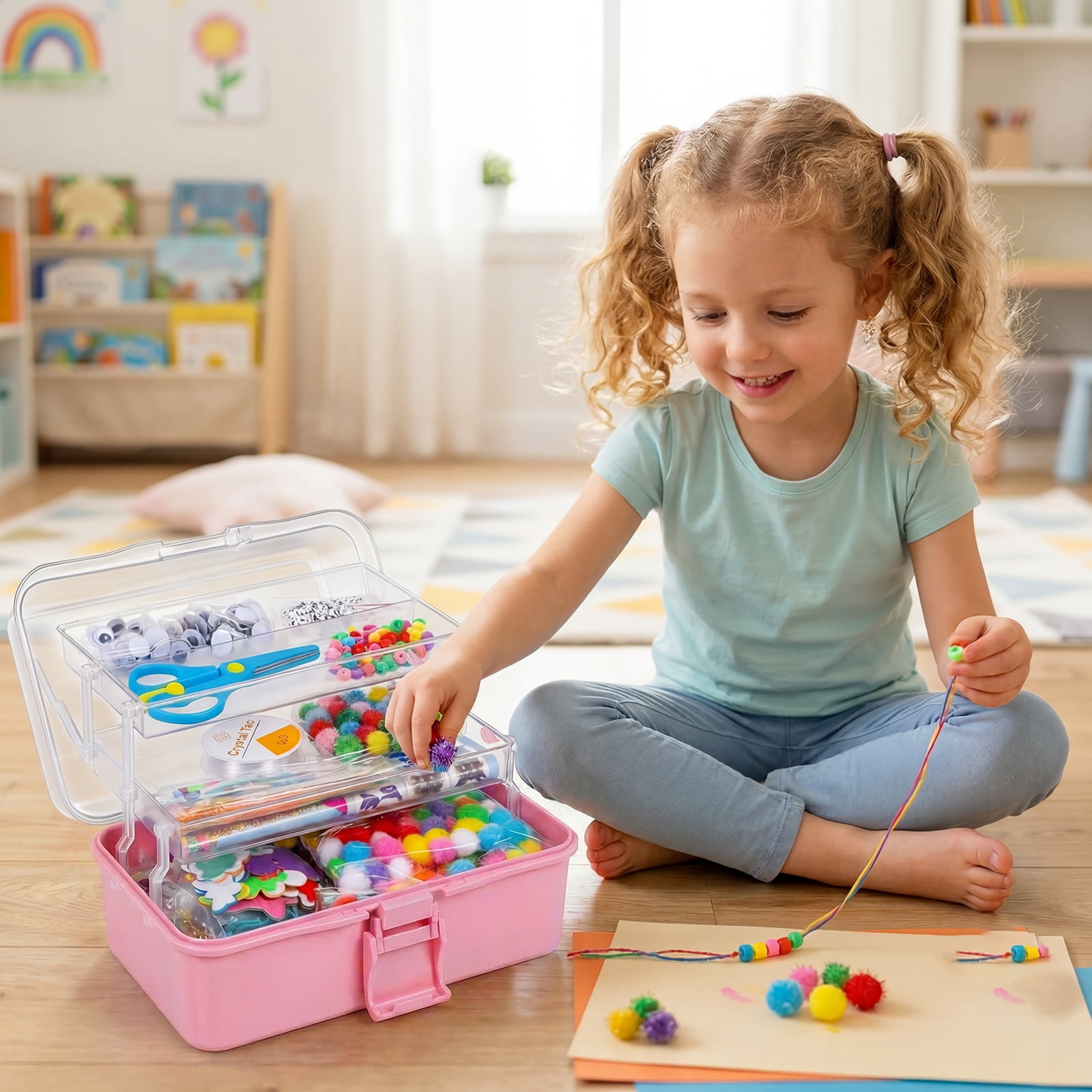 3000PCS Arts and Crafts Supplies Kit for Kids DIY Pipe Cleaner Craft Box Kits Supplies Set Include Pompoms Pipe Cleaners Craft for Kids Christmas Present for Boys Girls