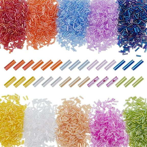 3000Pcs 10 Colors Bugle Beads Bulk 6-7mm Tube Glass Seed Bead Small Craft Loose Spacer Bead Mini Long Tube Bracelets Beads for Bracelets Jewelry Making Hole: 0.8-0.9mm