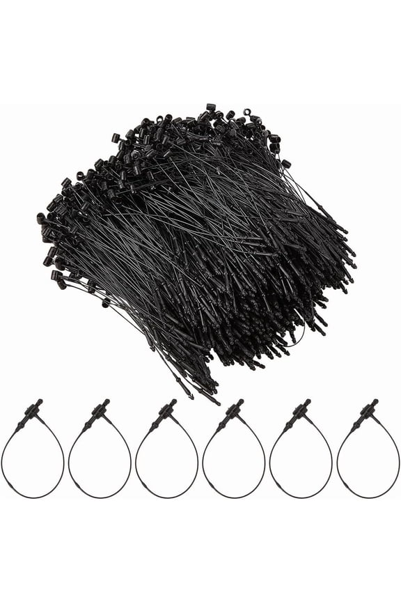 3000Pcs 3 Inch Black Plastic Fastener Hang Price Tag Ring Loops Adjustable Snap Lock Pin Safety Security Loop Tags Ties String for DIY handcrafting