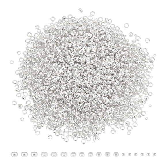 3000Pcs 3 Styles Rondelle Brass Crimp Beads Silver 1.5~3x1.5~2mm Hole: 0.5~2mm 1000pcs/style