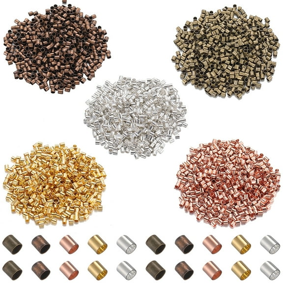 3000Pcs 5 Colors Brass Crimp Beads Tube Mixed Color 2x2mm Hole: 1.5mm 600pcs/color