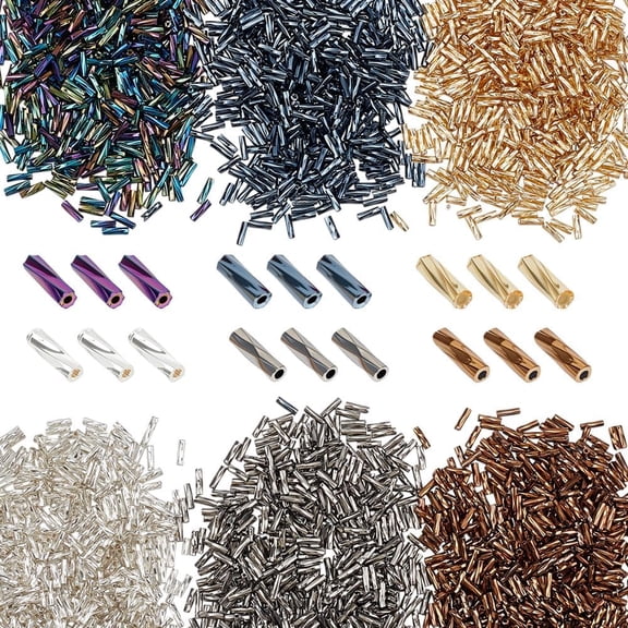 3000Pcs 6 Colors Glass Twisted Bugle Beads Metallic Colours Mixed Color 6x2mm Hole: 0.5mm 500pcs/color DIY