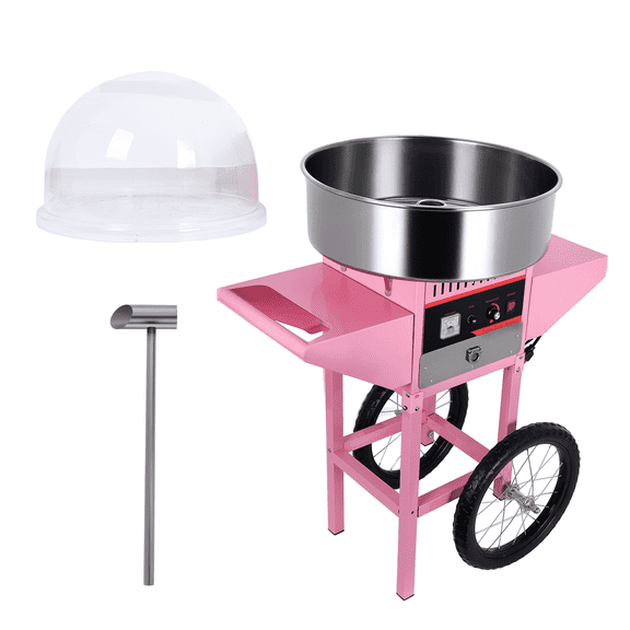 3000R/M 1000W Electric Cotton Candy Machine Cart Commercial Floss Maker Mobile Rolling Candy Floss Maker with Cover Sugar Scoop and Drawer Stainless Steel Bowl for Family Party