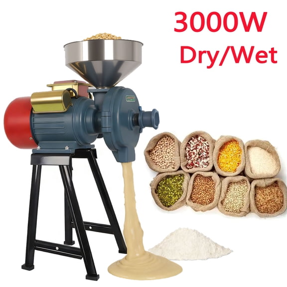 3000W 110V Electric Grain Grinder Mill, Heavy Duty Commercial Flour Mill Machine, Cereals Rice Coffee Wheat Corn Mills, Milling Machine Cereals Grinders for Industry