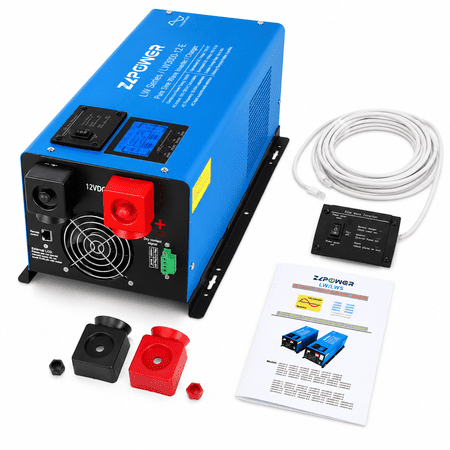 ?ZLPOWER 3000W 12V Pure Sine Wave Inverter Charger - 9000W Peak, Low Frequency with LCD Display, 7 Battery Types Support, Remote Control for Home RV Boat Camping (UL1741 Certified)