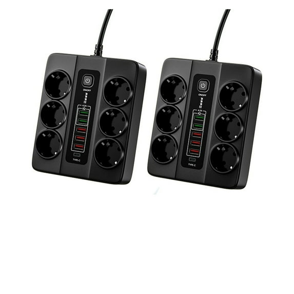 3000W 6 AC Outlets Power Strip 6 USB Charging Station Extension Cord 2M PD 20W QC3.0 USB Port Multi Outlet Charger Power Socket
