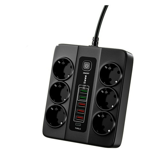 3000W 6 AC Outlets Power Strip 6 USB Charging Station Extension Cord 2M PD 20W QC3.0 USB Port Multi Outlet Charger Power Socket