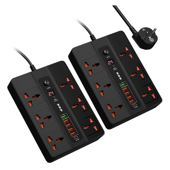 3000W 6 Outlet Power Strip Surge Protector Smart Home 2 Meter Extension Electrical Socket With PD3.0 QC3.0 6 USB Port