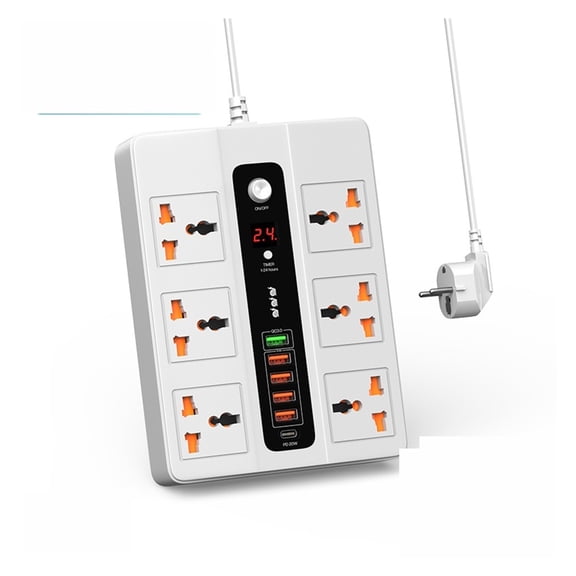 3000W 6 Universal AC Jack Power Strip Surge Protector Timed Desktop Socket With PD3.0 QC3.0 Fast USB Charger 2M Extension Socket