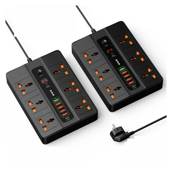 3000W 6 Universal AC Jack Power Strip Surge Protector Timed Desktop Socket With PD3.0 QC3.0 Fast USB Charger 2M Extension Socket