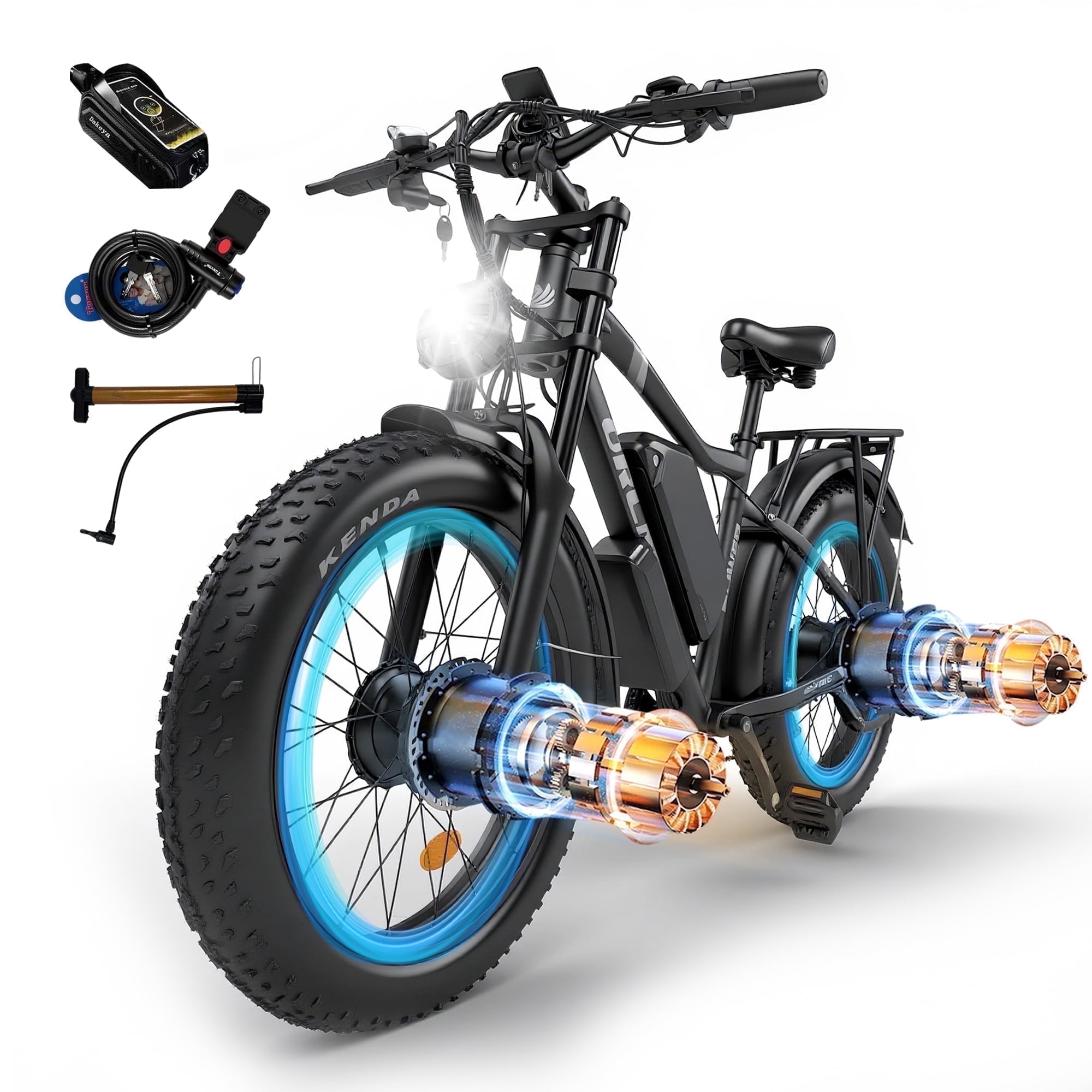 Electric Fat Tire Bike for Adults, 5000W Peak 52V 25AH Dual Motor Ebike for Adult, 40-50MPH E-Bicycle, 24" Fat Tire All Terrain, Front Suspension & Hydraulic Disc Brake, 7-Speed Long Range