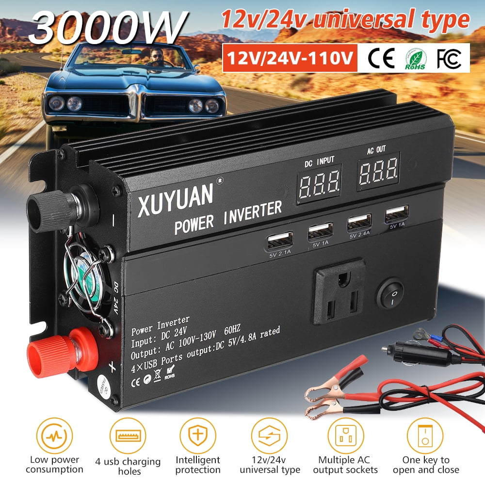 3000W Car Power Inverter DC 12V to 110V with 4.8A Four USB ports and 3