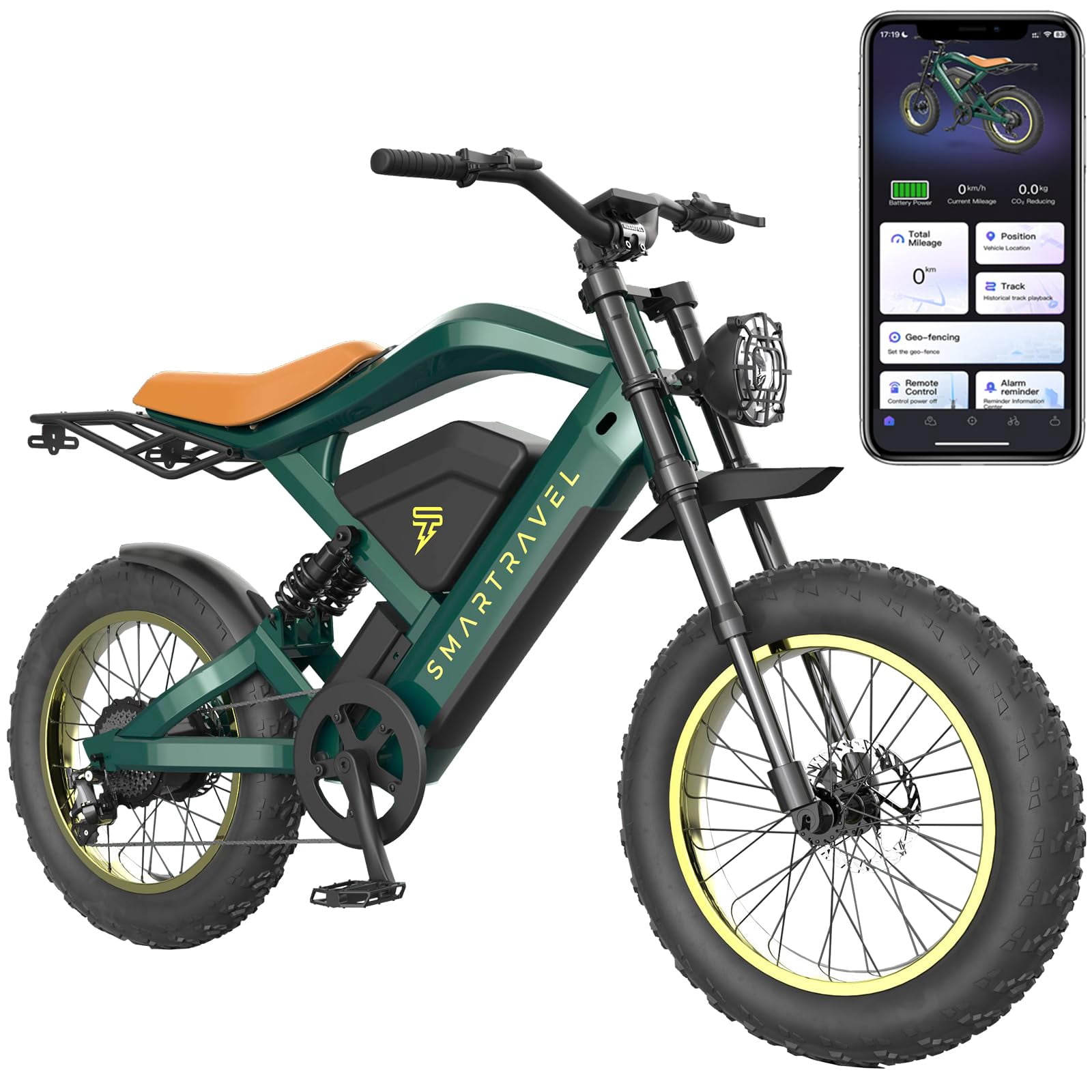 3000W Dual Motor EBike  GPS & App Control, 35MPH, 48V20Ah Battery, 20"4.0" Fat Tires