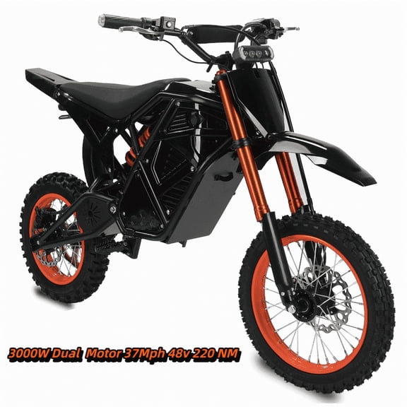 3000W Dual Motor Electric Dirt Bike for Teens Adults,37MPH Top Speed,48V23AH Battery,90 miles long ranges,Dual Hydraulic Brakes,Full Suspension,200N.m Torque All Terrain Electric Motorcycle