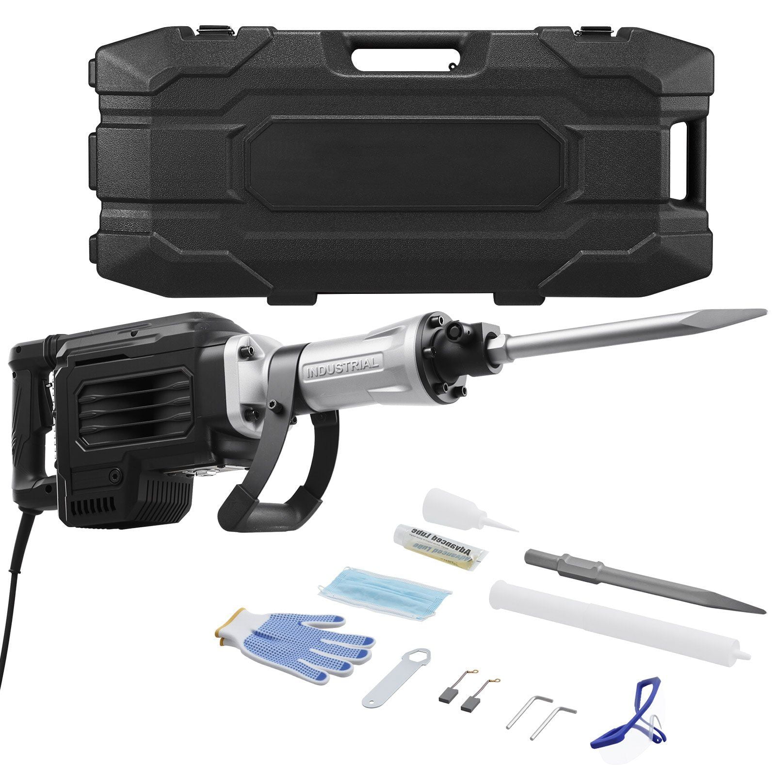 3000W High-Power Electric Jack Hammer, 1700 BPM Demolition Breaker with Point Chisel & Full Safety Set (Gloves, Goggles, Case) for Concrete, Wall, Tile Work
