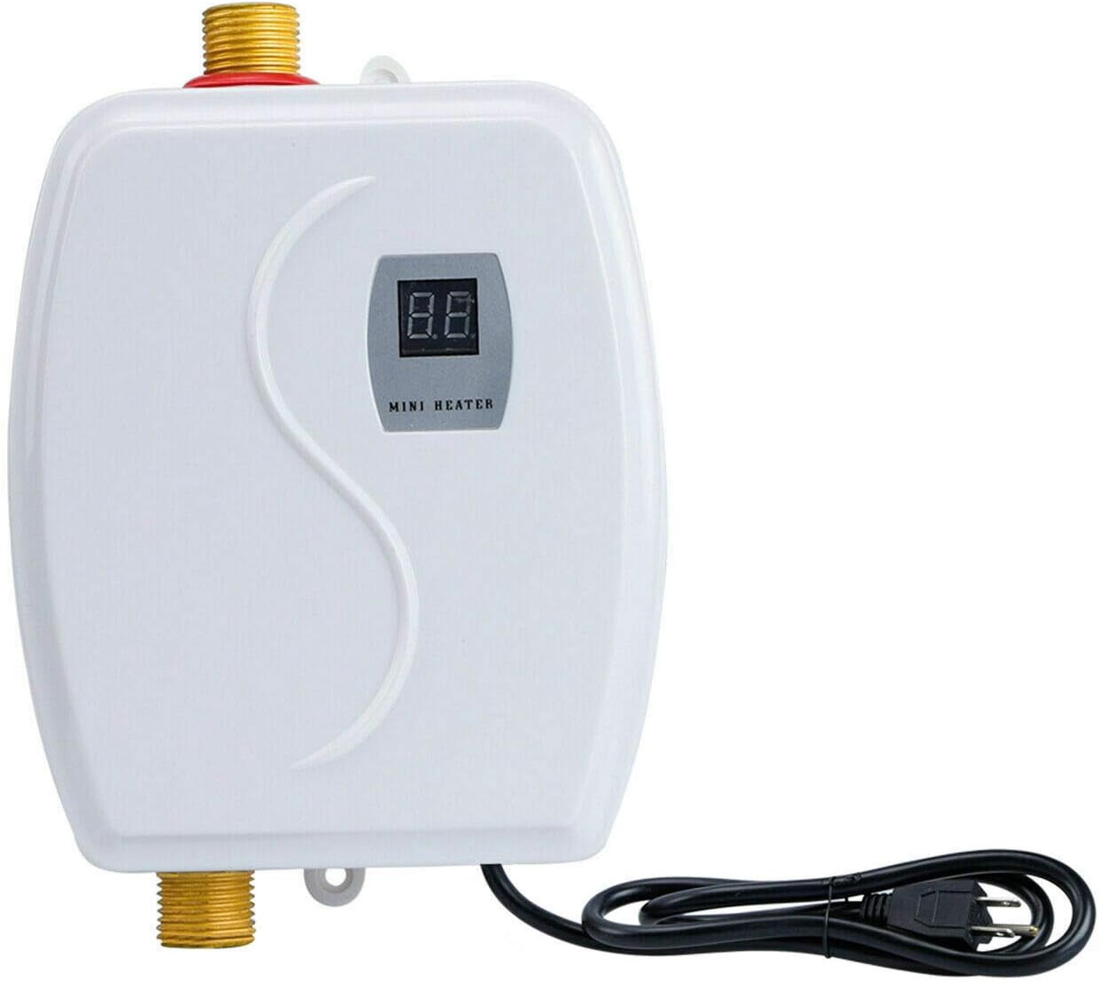 3000W Mini Tankless White Instant Electric Hot Water Heater, Upthehill 3 Seconds Instant Water Heater with Digital Display, Overheating Protection Automatic Power-off 110V