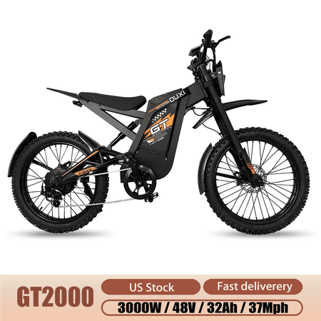 3000W(Peak)37Mph GT2000 Electric Dirt Bike for Adults,48V30AH Electric Motorcycle,80+ Miles Range Ebike,24" Fat Tire Mountain ,Dual Hydraulic Brake Full Suspension,UL2849