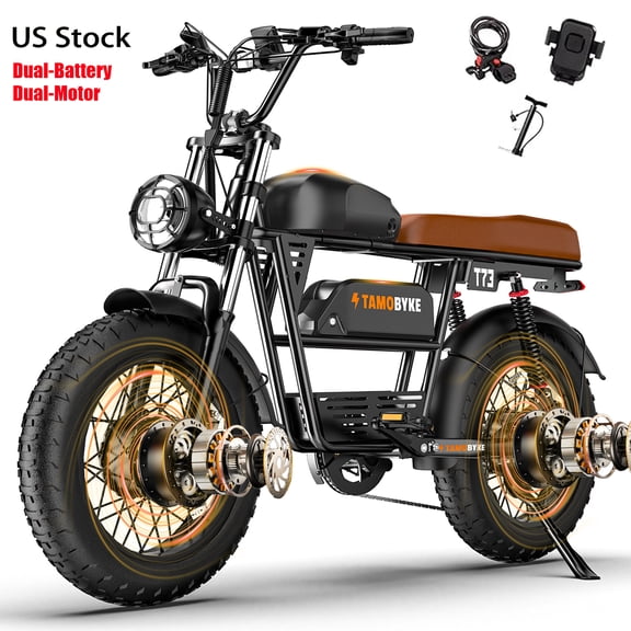 3000W Peak Dual Motor 37.5mph Tamobyke T73 Pro Max off road Electric Bike for Adults, 48V 36.4Ah Dual Battery Mountain Ebike,20" Fat Tire Full Suspension UL2849
