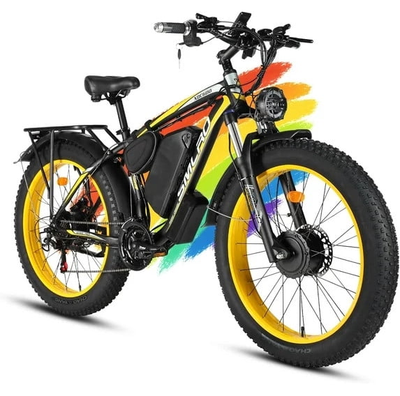 3000W Peak Dual Motor Ebike for Adults, 52V 30AH Battery Electric Bike, 7-Speed 40MPH AWD Ebike Mountain Snow E-Bike with 26" x 4.0 Fat Tire MTB Hydraulic Disc Brake for Off-Road Snow Sand