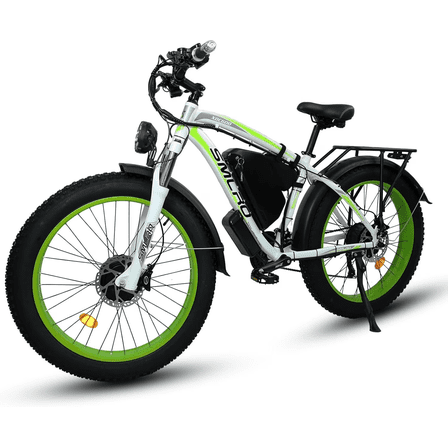 3000W Peak Dual Motor Electric Bike, 52V 30AH AWD 7 Speed 35MPH 26" Fat Tire Electric Mountain SNOW Dirt Bike for Adults