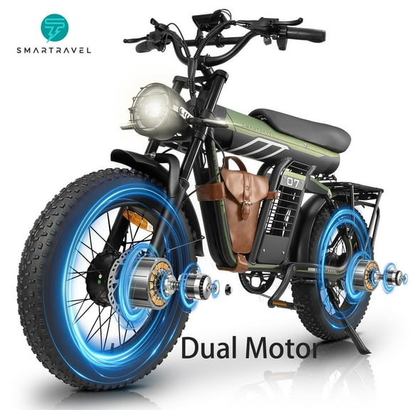 3000W Peak Dual Motor SMARTRAVEL Electric Bike for Adults,35MPH Top Speed,52V 29Ah Removable Lithium Battery,40-60 Miles Range Electric Bicycle,20" Fat Tire,7-Speed E-Bike