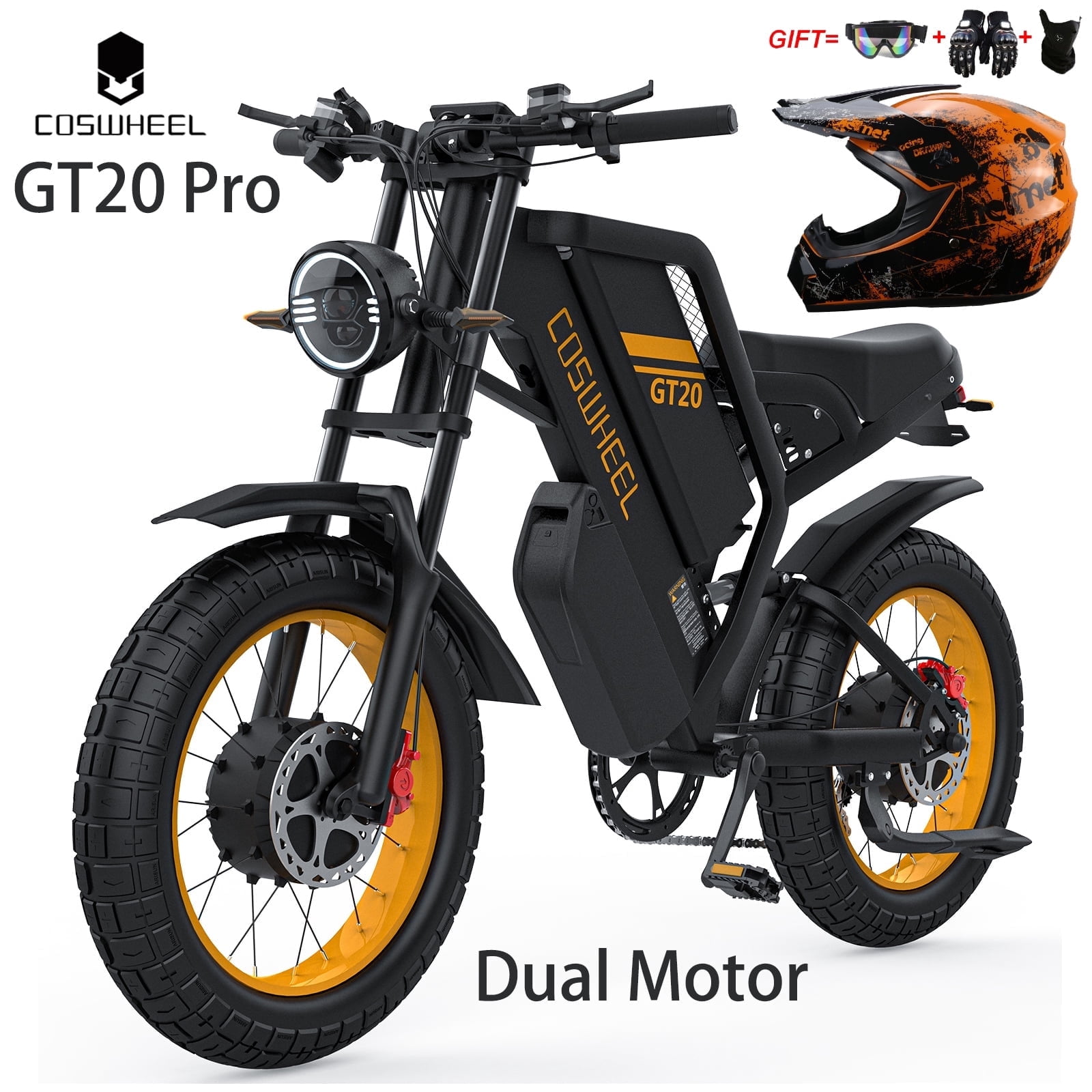 3000W(Peak) COSWHEEL GT20 Pro Electric Bike for Adults,48V40AH Dual Removable Battery, Max 145 Miles Electric Motorcycle, 37mph 7-Speed, 20" x 4.0 Fat Tire Ebikes UL2849