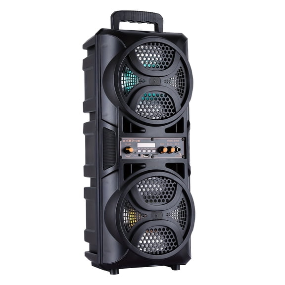 3000W Portable Bluetooth Party Speaker with Dual 6.5" Woofers, LED Lights, Microphone, FM/USB/AUX
