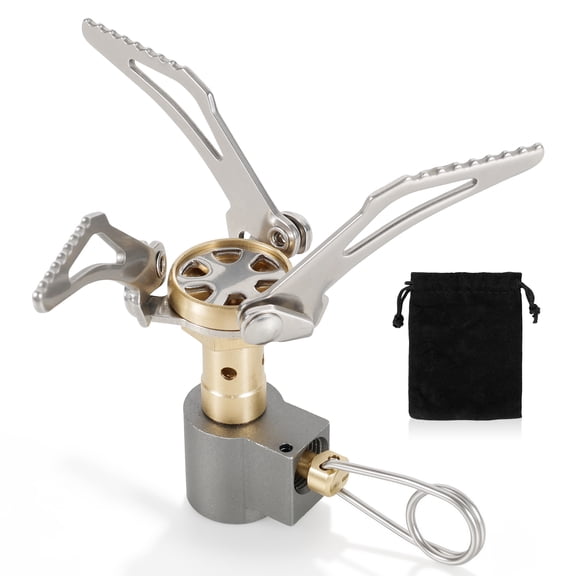 3000W Portable Mini Gas Stove, Lightweight Aluminum Alloy Camping Burner with Foldable Support Frame for Backpacking Hiking Outdoor Cooking, Silver