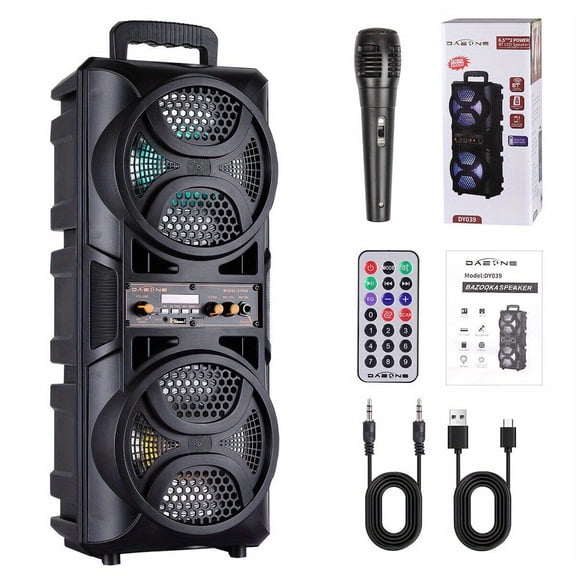 3000W Portable Rechargeable Wireless Speaker with TWS Dual 8" Colorful LED Woofers, USB Mode, SD Card, FM Radio, Mic Input for Perfect On-The-Go Karaoke, Party Nights