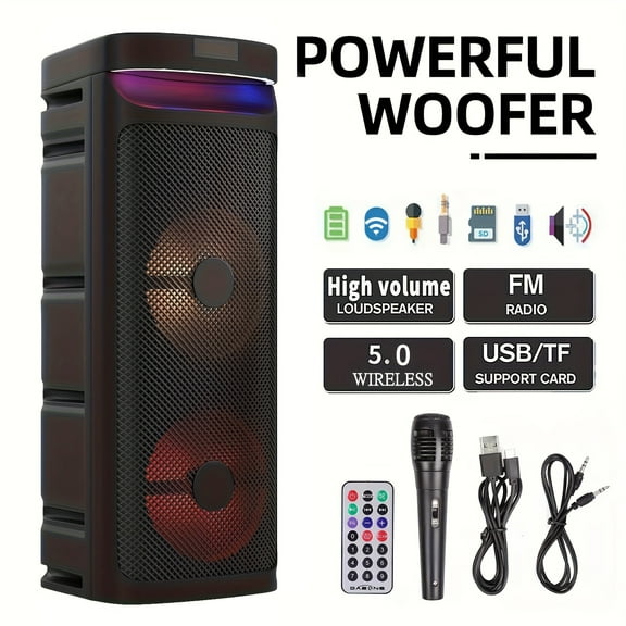 3000W Portable Speaker - Choose 6.5''/8''/10''/12'' Subwoofers - Heavy Bass w/LED Lights - 33ft Wireless Range - For Home/Party/Travel - FM Radio & Stereo Sound