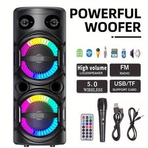 3000W Portable Speaker - Choose 6.5''/8''/10''/12'' Subwoofers - Heavy Bass w/LED Lights - 33ft Wireless Range - For Home/Party/Travel - FM Radio & Stereo Sound