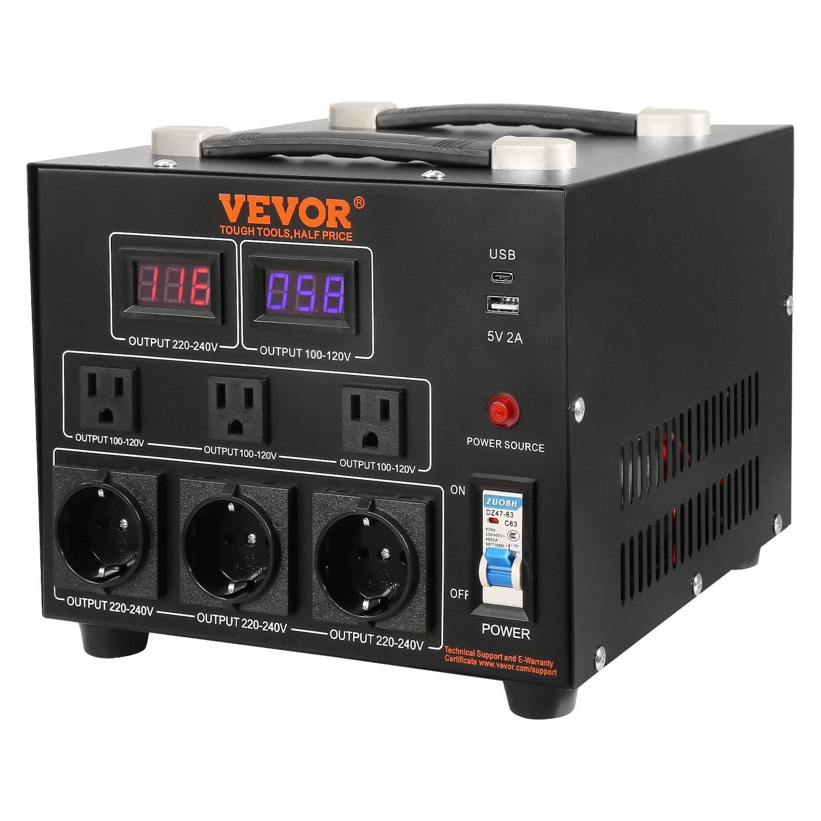 3000W Power Converter Step Up Down 110V to 220V with US EU Outlets and 5V USB CE Approved