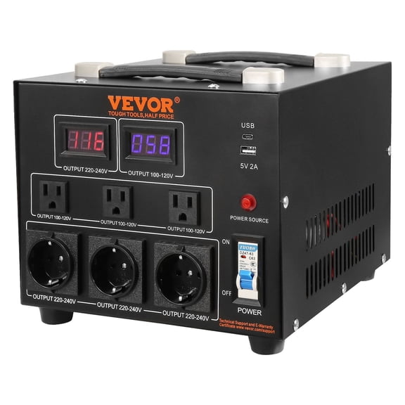 3000W Power Converter Step Up Down 110V to 220V with US EU Outlets and 5V USB CE Approved