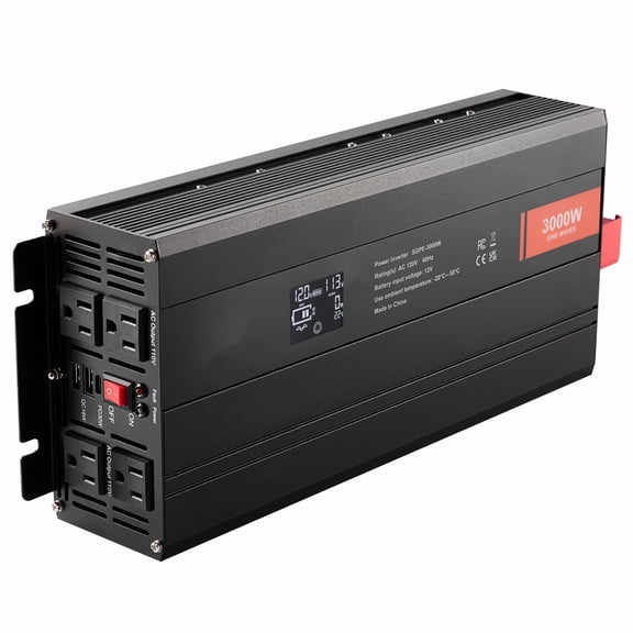 3000W Pure Sine Wave Inverter 12V to 120V, Power Inverter with 2 AC Outlets, 2 USB & 1 Type-C, LCD Remote, for Home Appliances, RV, Camping