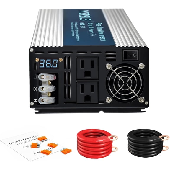 3000W Pure Sine Wave Inverter 36V DC to 110V 120V AC Power Converter with LED Display, Hardwire Terminal,Off-Grid Portable Power Inverter with Dual AC Outlets for Home, RV, Truck, Camping