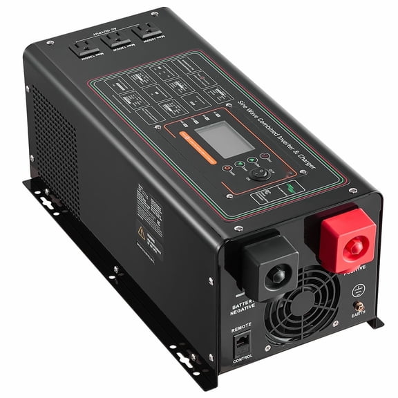 3000W Pure Sine Wave Inverter Charger 24V to 120V, LCD Display, Remote Control